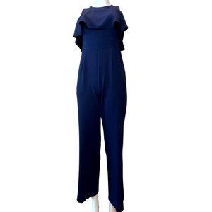 Vince Camuto Womens Jumpsuit Romper Sleeveless Round Neck Ruffle Navy Size 4P